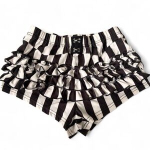 SHEIN Black & White Striped Ruffle High Waist Shorts
